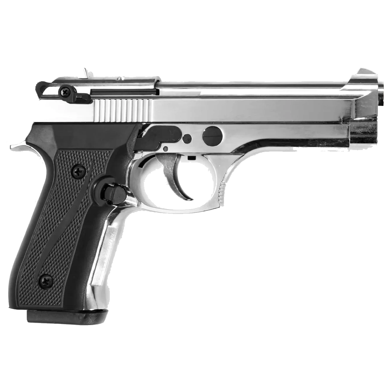 Model 92F Full-Auto 9mm Blank Non-Gun Prop Pistol Nickel Transparent
