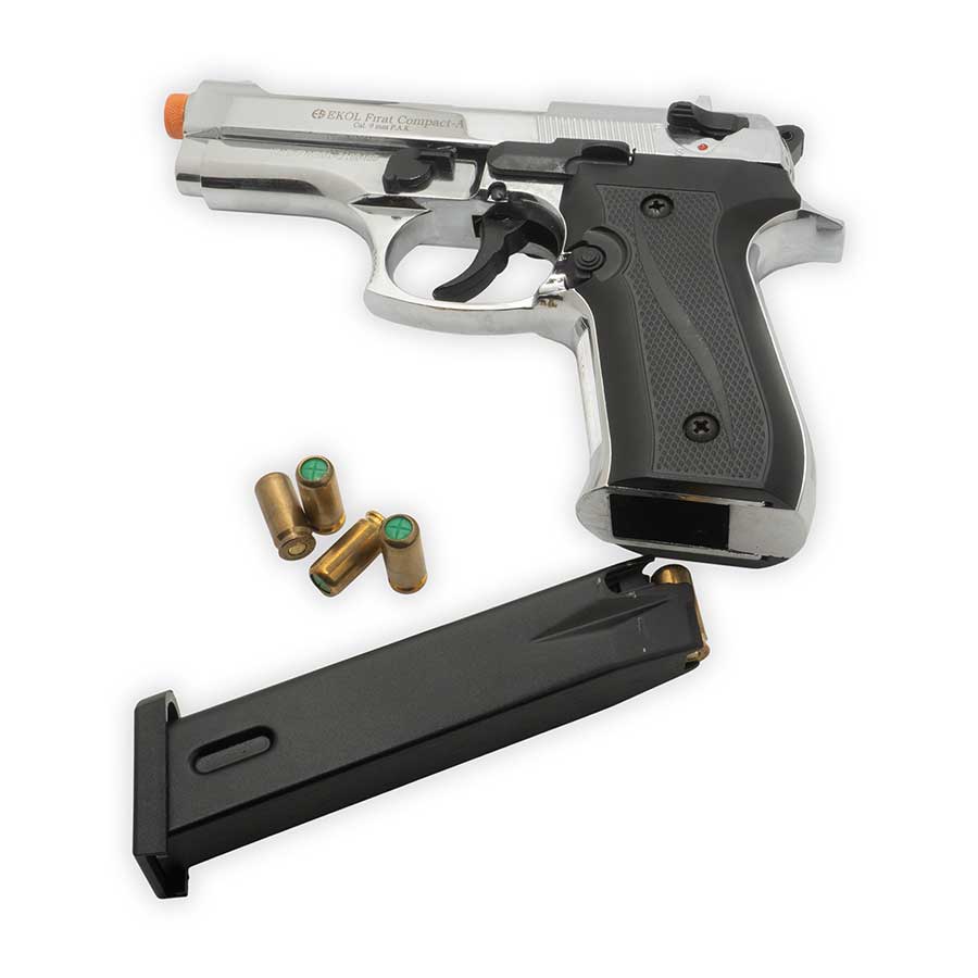 Model 92FS Full-Auto 9mm Blank Non-Gun Pistol Prop (Nickel)