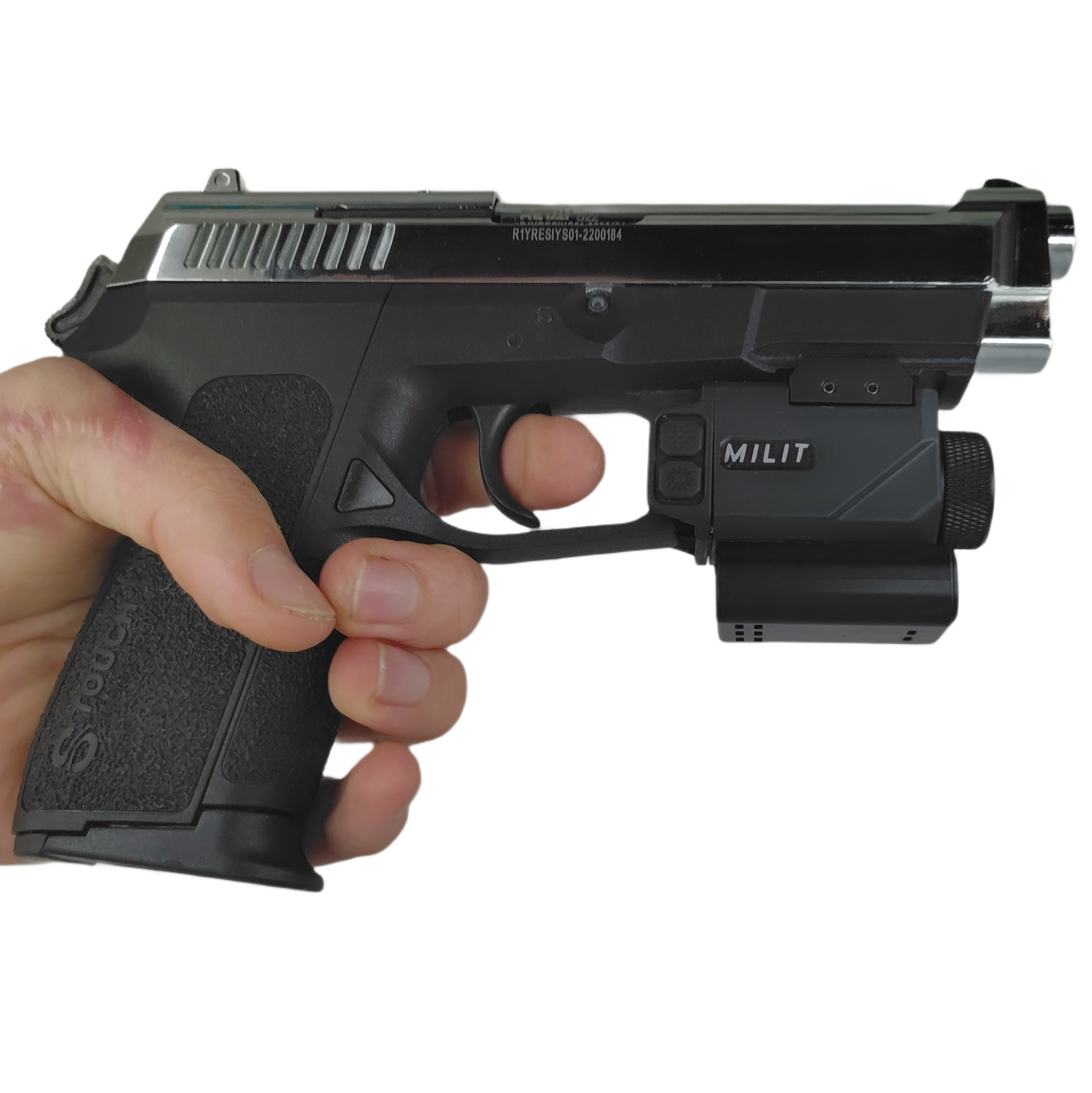 RailView™ mounted on handgun Picatinny rail showing integrated 5MP camera, tactical light, and red laser RailView™ mounted on handgun Picatinny rail showing integrated 5MP camera, tactical light, and red laser