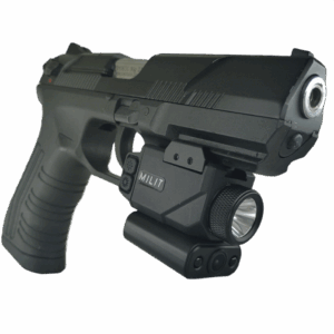 Rear angled view of RailView™ attached to 20mm Picatinny rail demonstrating streamlined all-in-one design