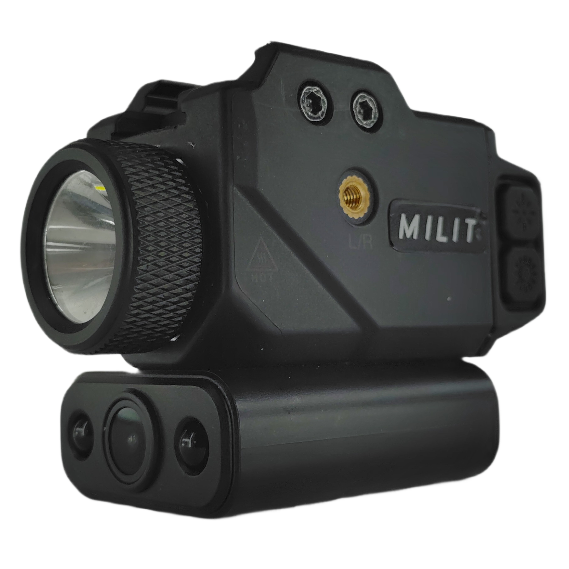 Milit RailView underside view showing charging port and speaker vents Milit RailView underside view showing charging port and speaker vents